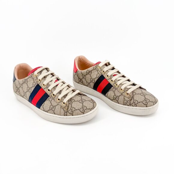 Gucci Ace Sneaker EU 36 US 6 Beige Supreme GG Monogram Logo Canvas Low Top Shoe - Picture 1 of 15